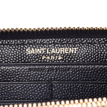 Saint Laurent Grain De Poudre Matelasse Chevron Monogram Zip Around Wallet Black 6 of 7