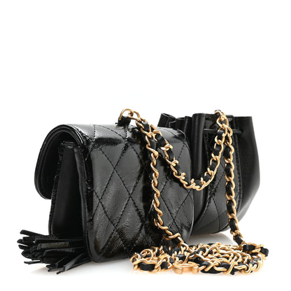 Chanel Crumpled Patent Lambskin Quilted Tassel Clutch With Chain Black 2 of 12