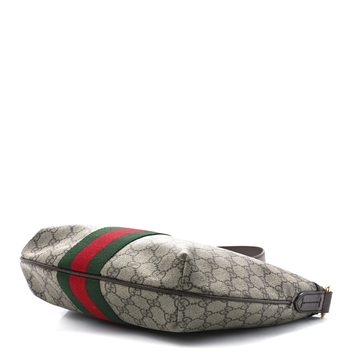 GG Supreme Monogram Textured Dollar Calfskin Web Small Ophidia Half Moon Hobo Beige Ebony New Acero