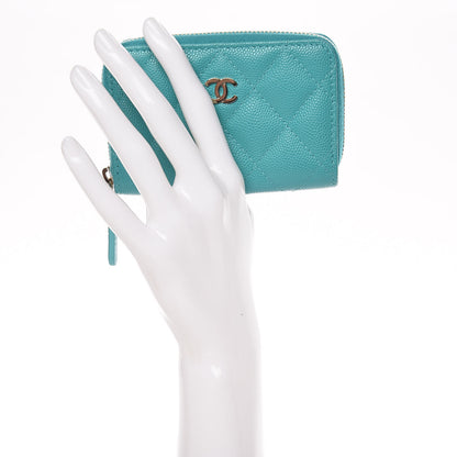 Chanel Caviar Quilted Zip Coin Purse Turquoise 2 of 10