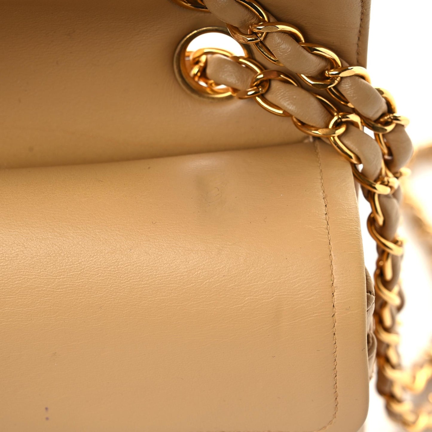 Lambskin Quilted Small Double Flap Beige