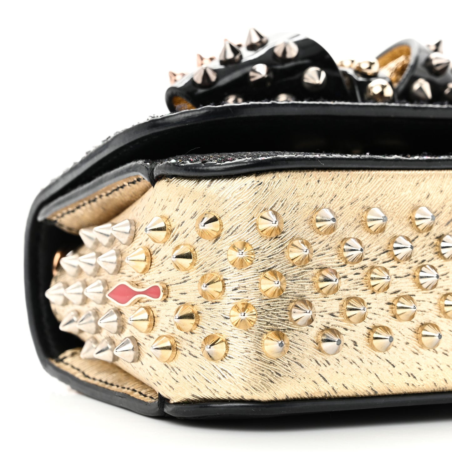 Glitter Calfskin Spikes Sweety Charity NV Crossbody Gold