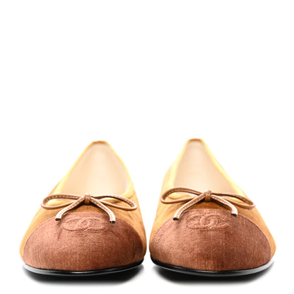 Chanel Velvet Cap Toe CC Ballerina Flats 41 Brown Light Brown 2 of 9