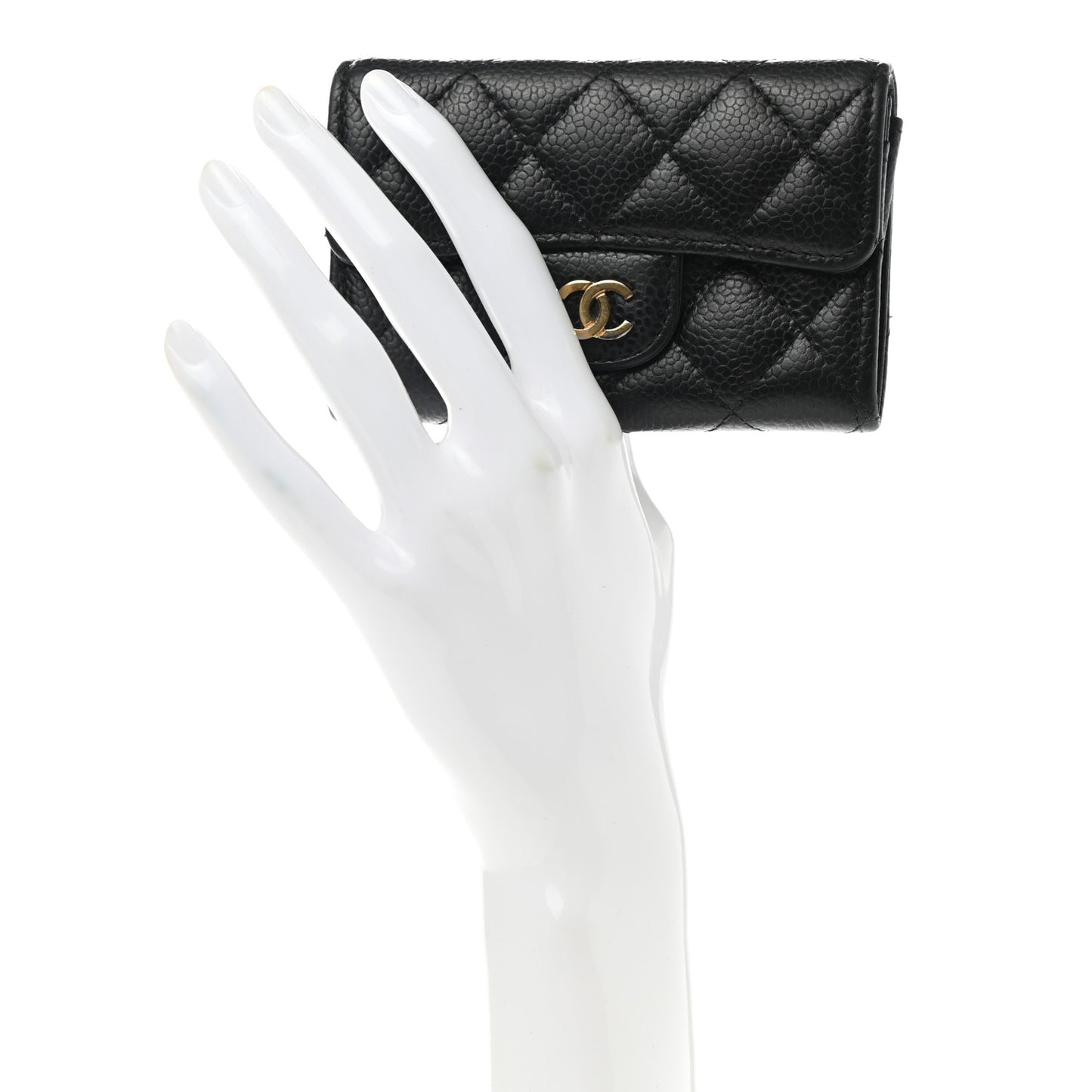 Caviar Quilted Flap Card Holder Black