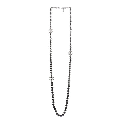 Chanel Ruthenium Crystal Baguette Pearl Beaded CC Long Necklace Black Grey 3 of 5