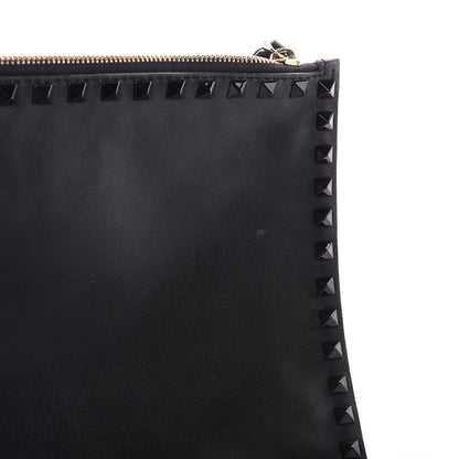 Valentino Garavani Vitello Large Rockstud Zip Pouch Black White 7 of 9