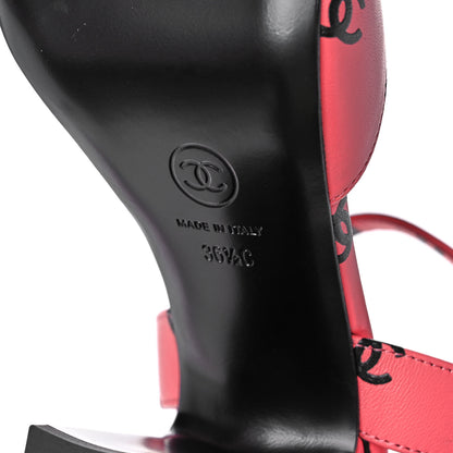 Chanel Printed Lambskin CC Sandals 36.5 Pink Black 6 of 8