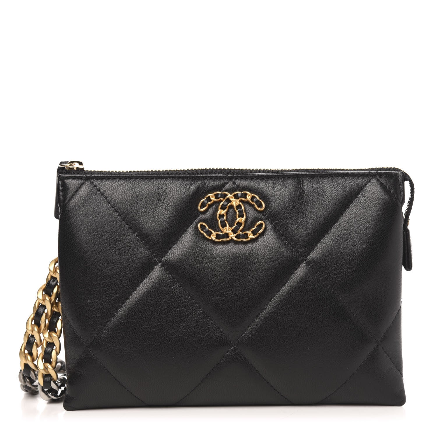 Chanel Shiny Goatskin Quilted Small Chanel 19 Pouch With Handle Black 1 of 11