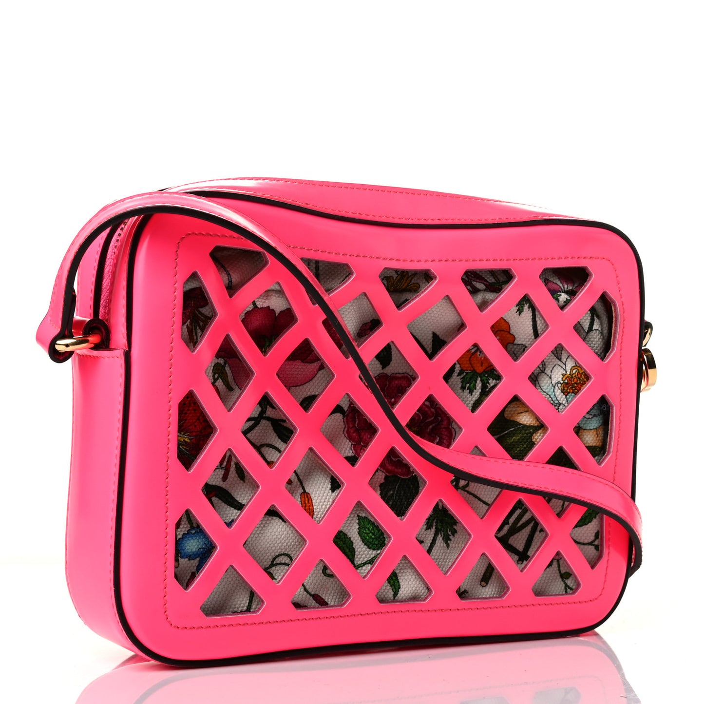 Canvas Calfskin Flora Infinity Cutout Shoulder Bag Fuchsia