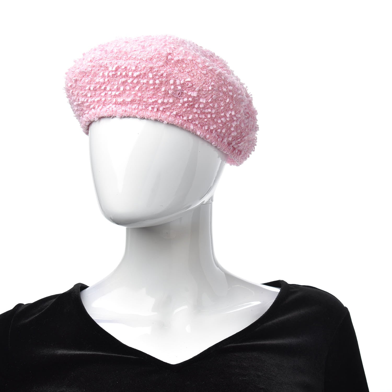 Chanel Nylon Wool Tweed CC Beret M Pink 2 of 4