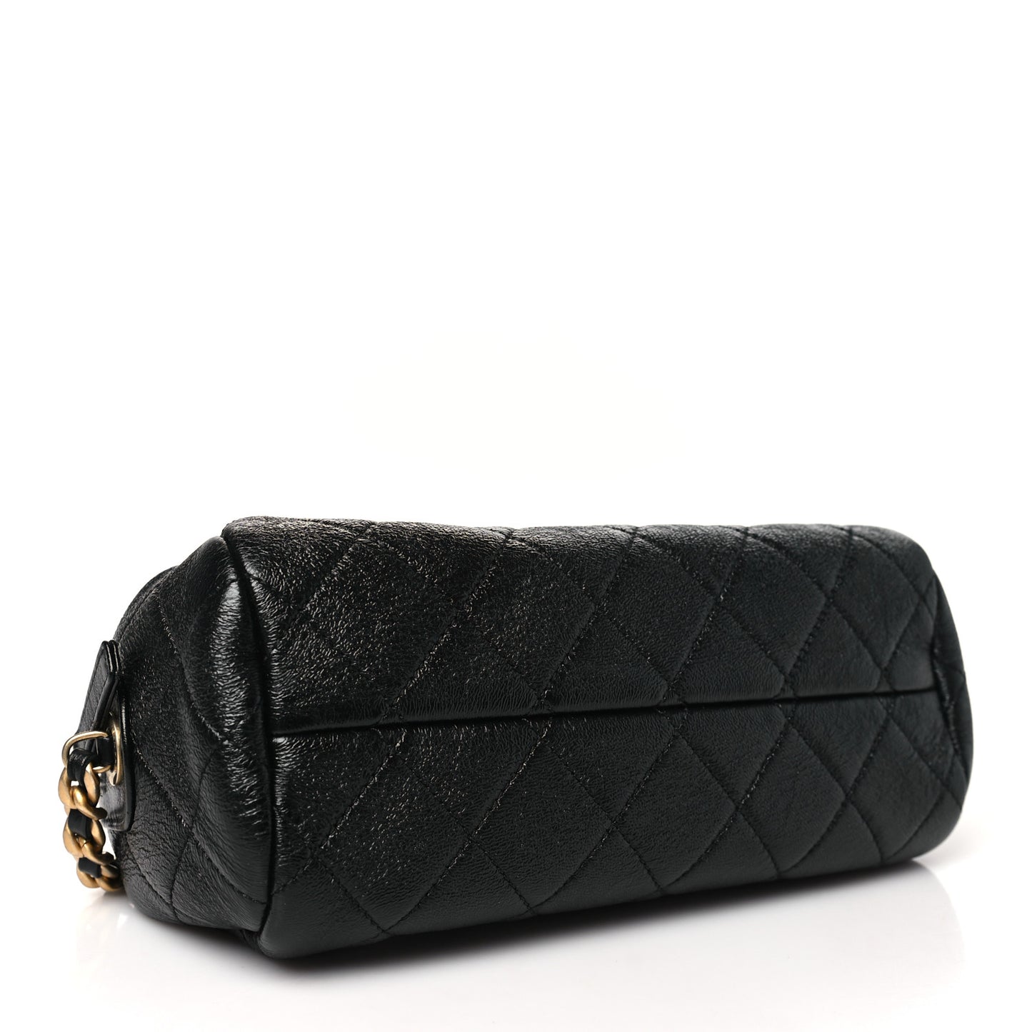 Shiny Lambskin Quilted Small Fashion Therapy Bowling Bag Black