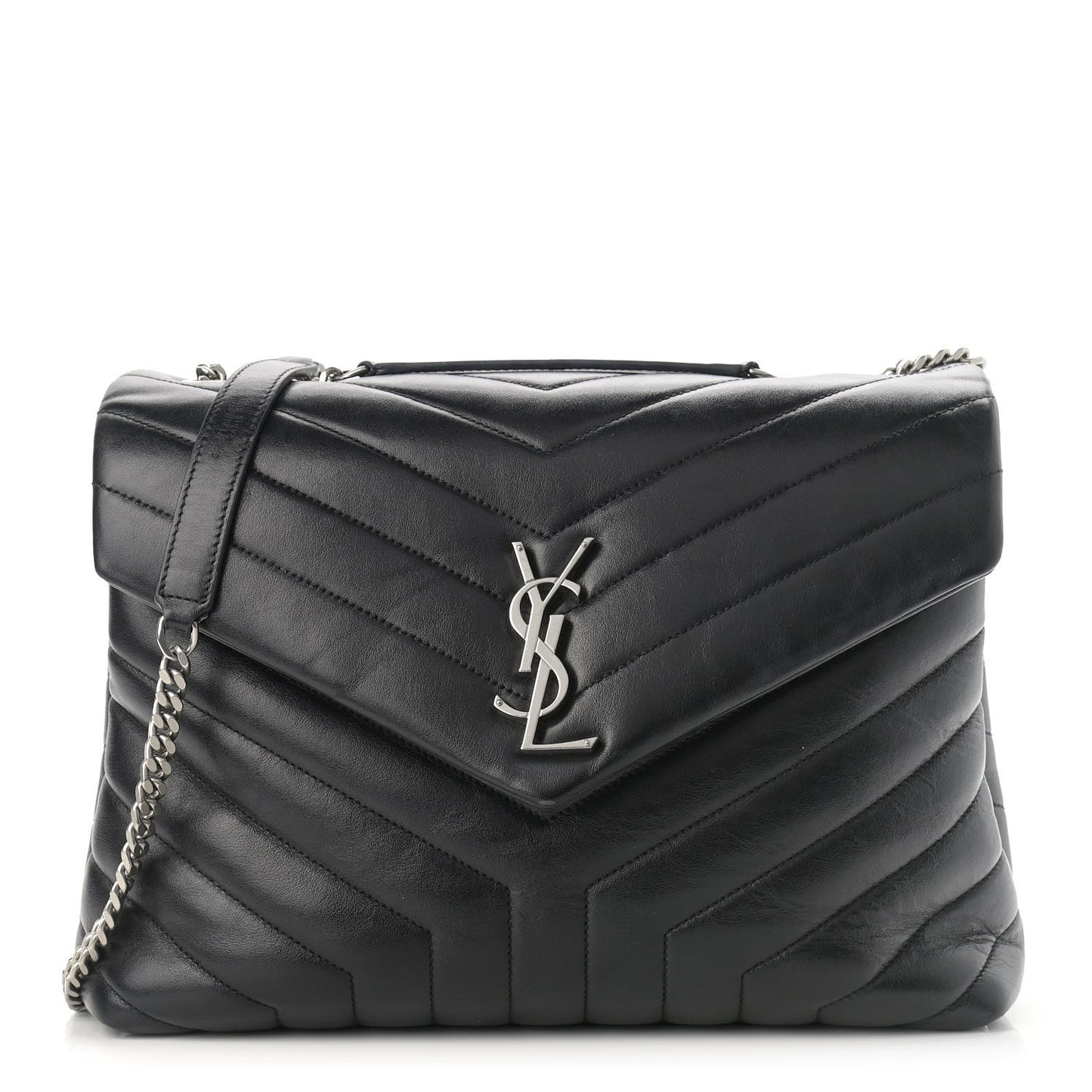 Calfskin Y Quilted Monogram Medium Loulou Chain Satchel Black