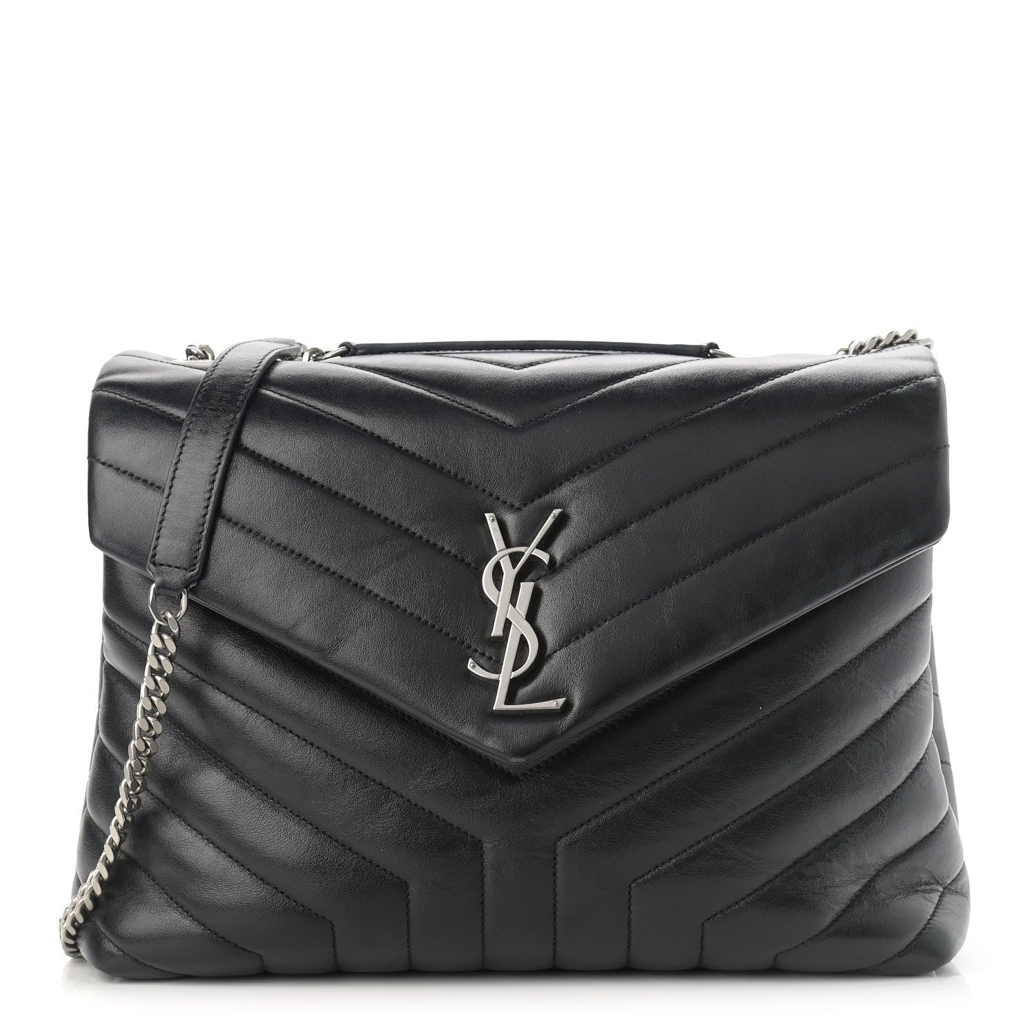 Saint Laurent Calfskin Y Quilted Monogram Medium Loulou Chain Satchel Black 1 of 14