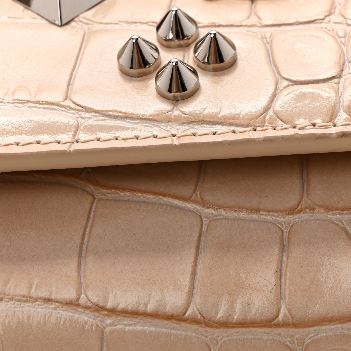 Christian Louboutin Calfskin Crocodile Embossed Spikes Loubinthesky Paloma Clutch Nougat 11 of 11