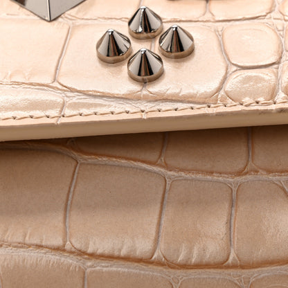 Christian Louboutin Calfskin Crocodile Embossed Spikes Loubinthesky Paloma Clutch Nougat 11 of 11