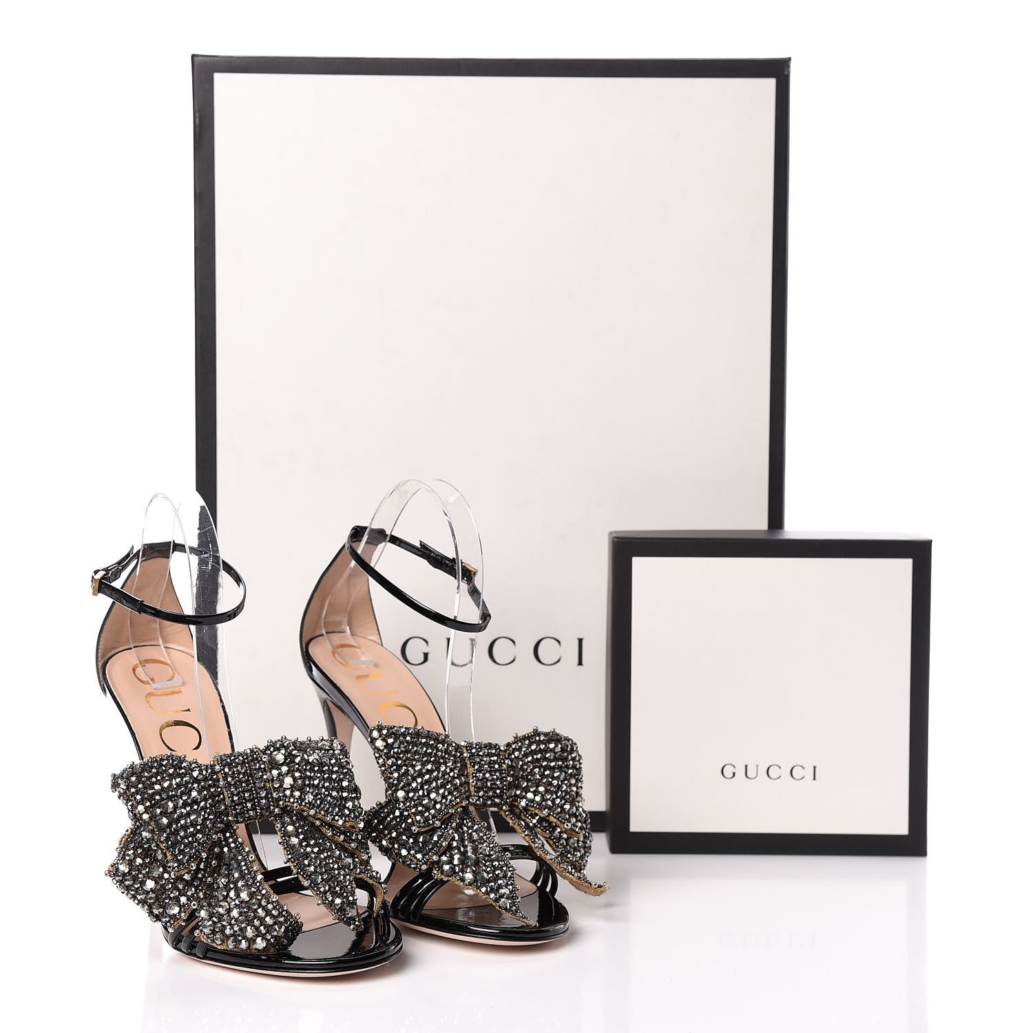 Gucci Patent Crystal Removable Bow Sandals 38 Black 9 of 9