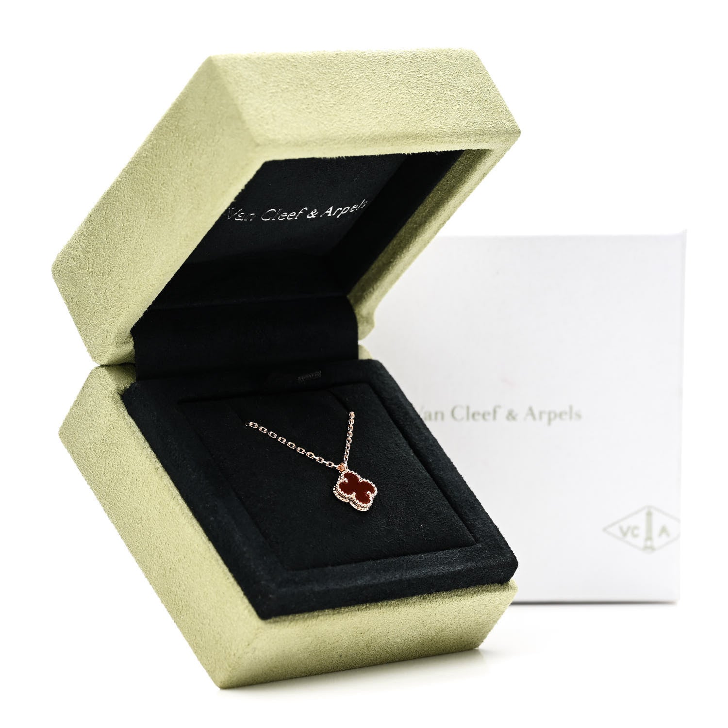 Van Cleef & Arpels 18K Rose Gold Carnelian Sweet Alhambra Pendant Necklace 6 of 6