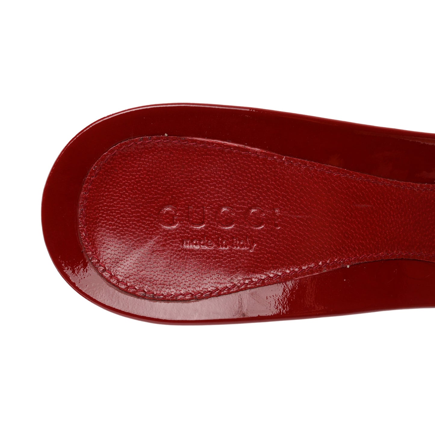 Patent Calfskin Horsebit Mid Heel Slides 8 Red