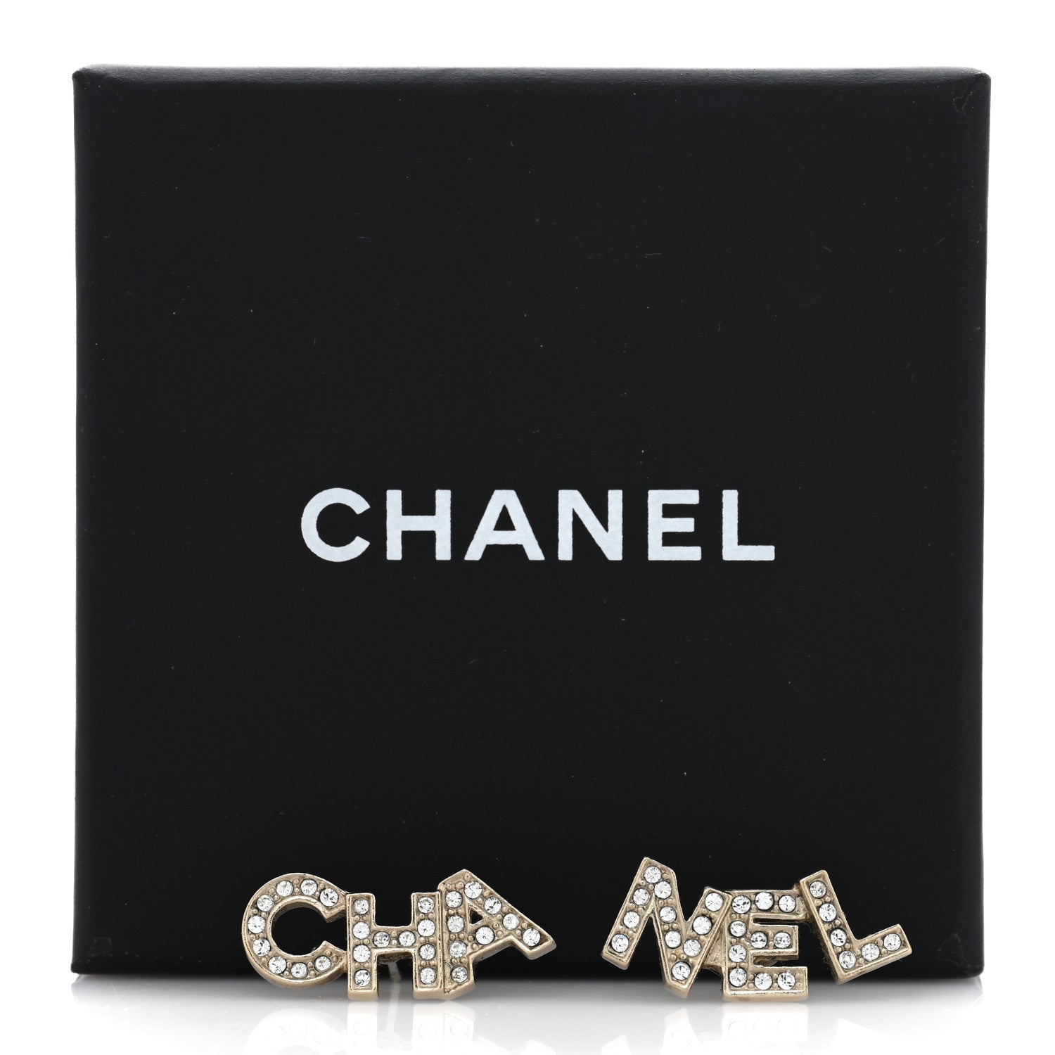Chanel Crystal Cha-Nel Logo Earrings Gold 5 of 5