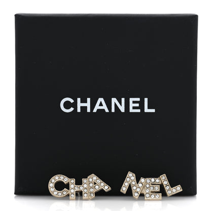 Chanel Crystal Cha-Nel Logo Earrings Gold 5 of 5