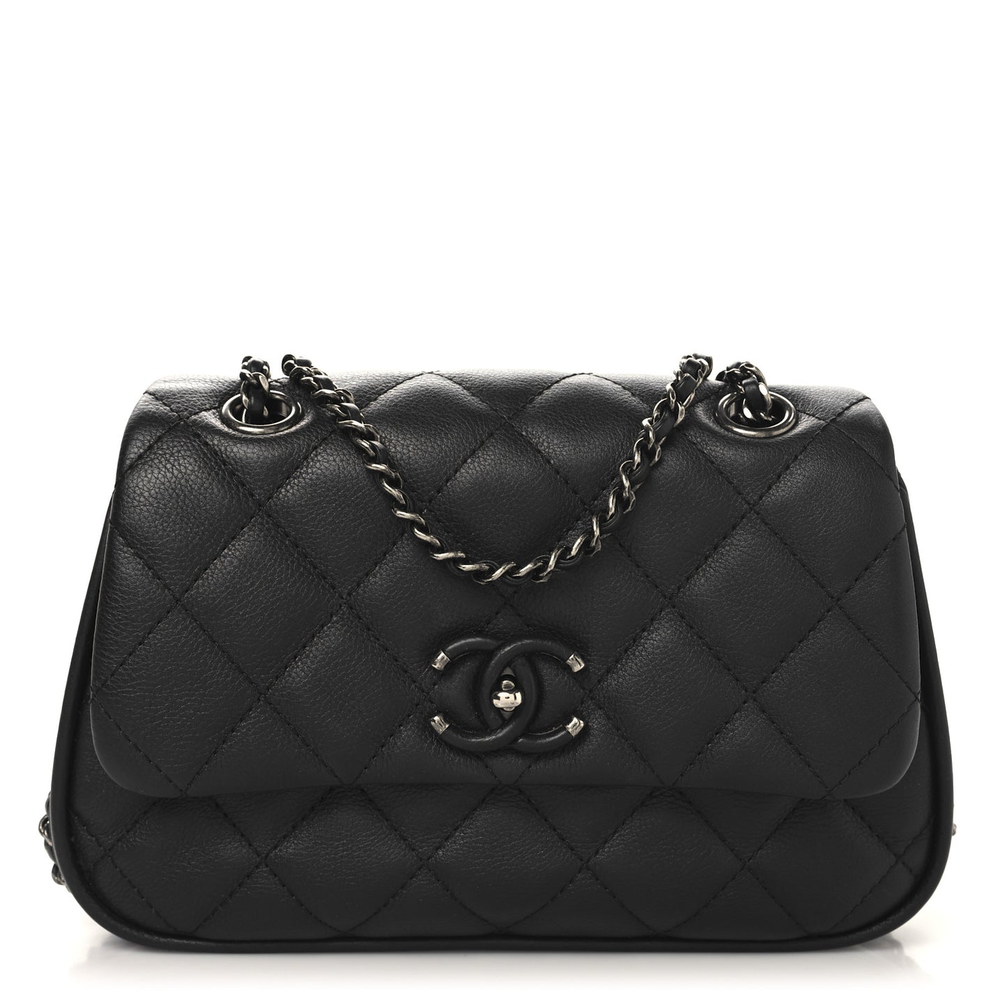 Calfskin Quilted Small Frame In Chain Flap Black