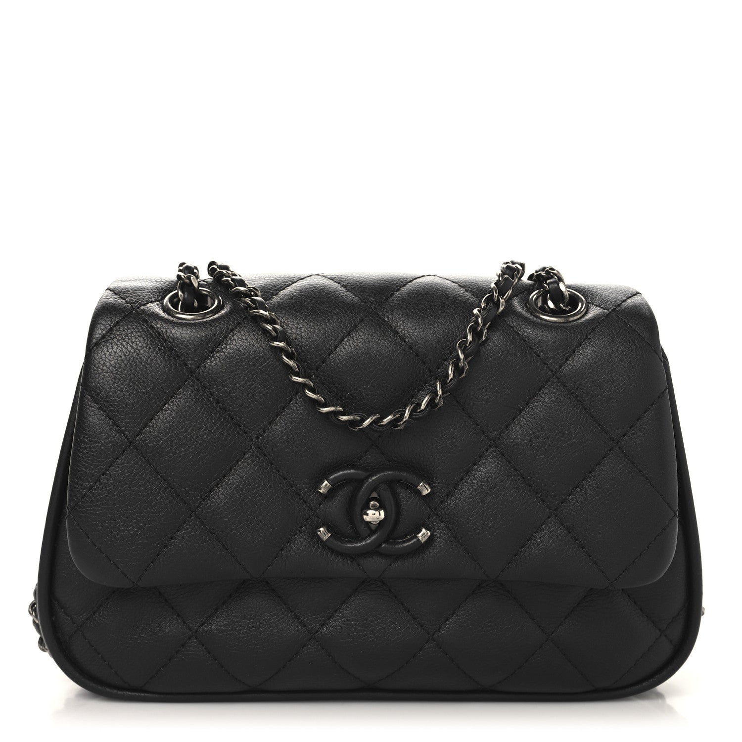 Chanel Calfskin Quilted Small Frame In Chain Flap Black 1 of 10