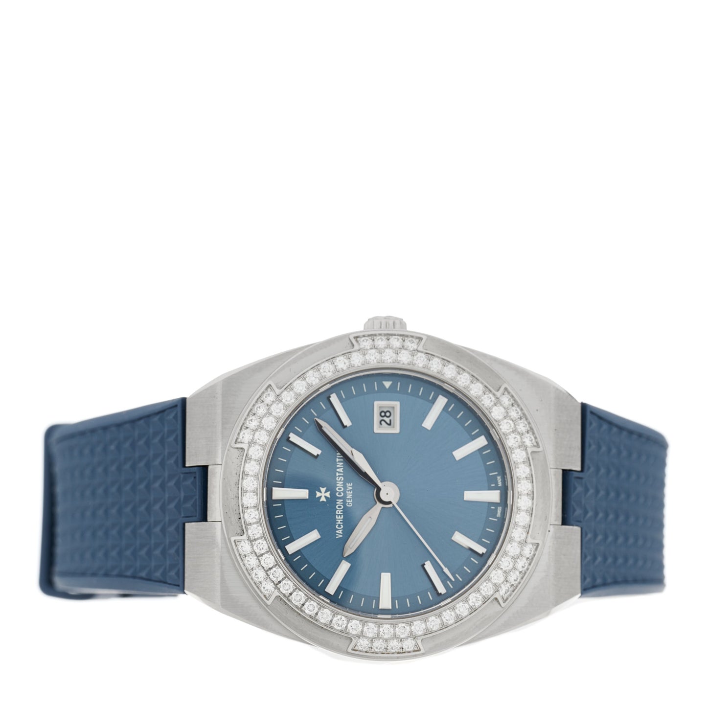 Stainless Steel Rubber Diamond Bezel 33mm Overseas Quartz Watch Blue 1205V/100A-B590