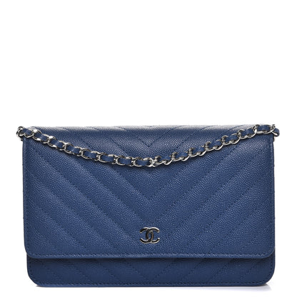 Chanel Caviar Chevron Wallet On Chain WOC Navy 1 of 9