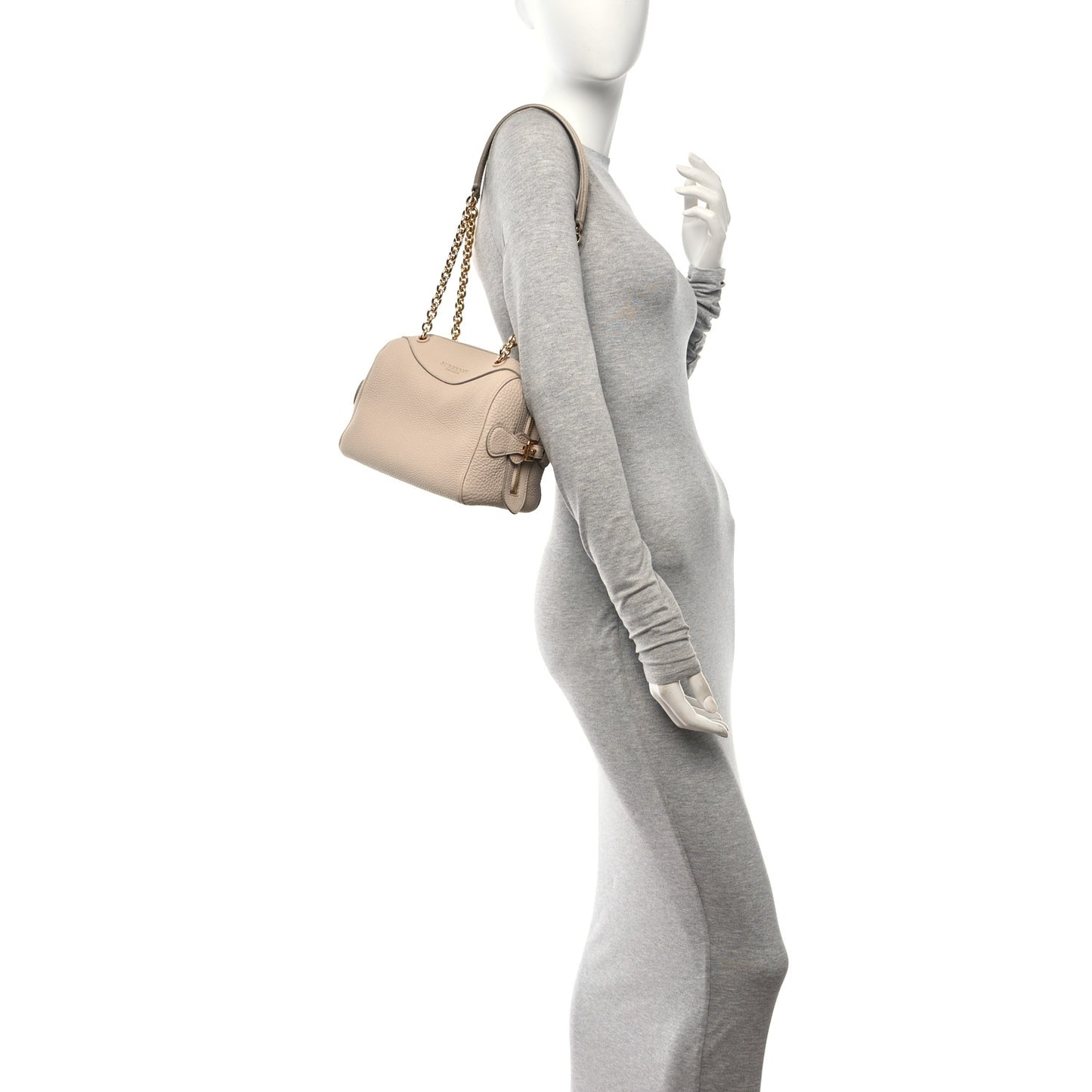 Grained Calfskin Mini Bee Bowling Bag Stone