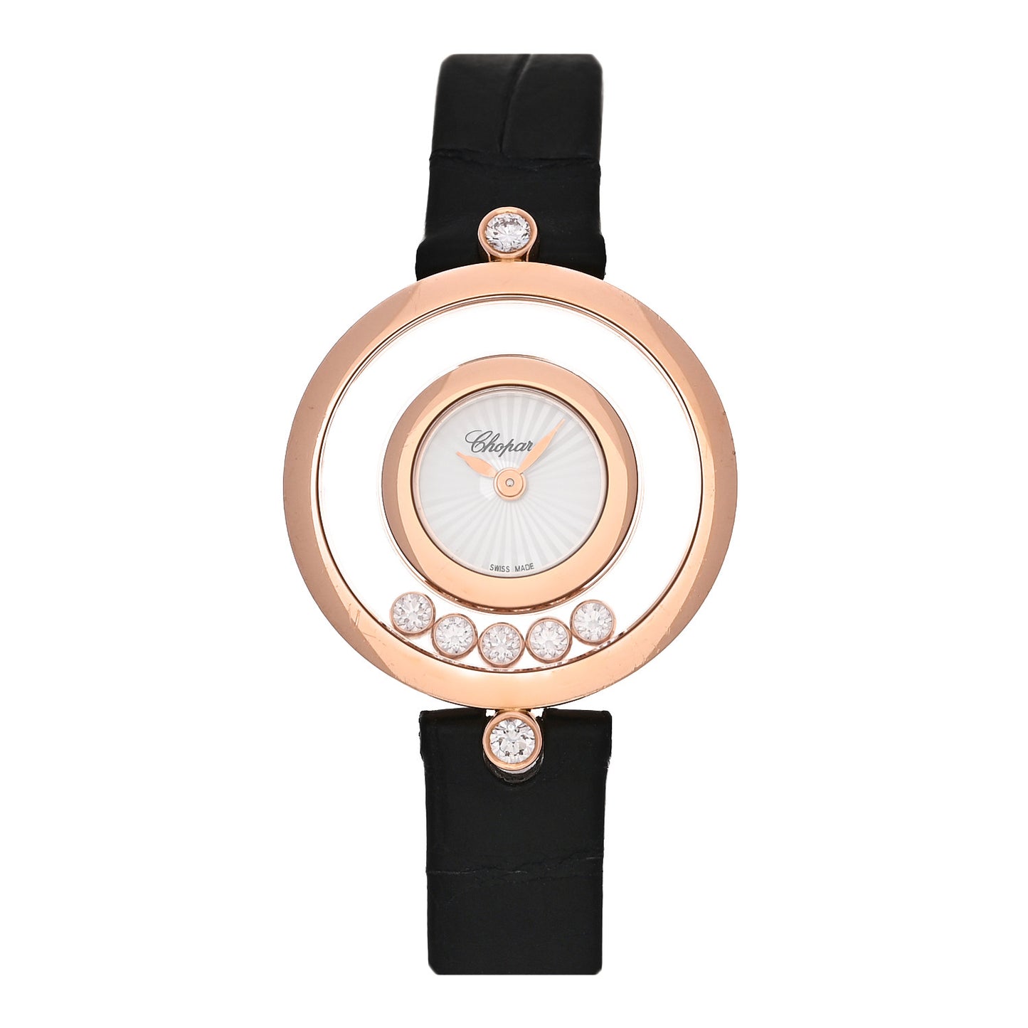 18K Rose Gold Alligator 5 Diamond Mother of Pearl 25mm Happy Diamonds Quartz Watch