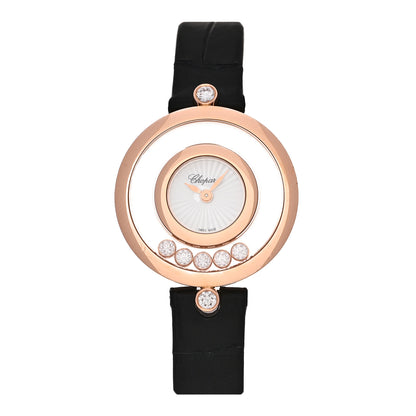 Chopard 18K Rose Gold Alligator 5 Diamond Mother of Pearl 25mm Happy Diamonds Quartz Watch 1 of 5