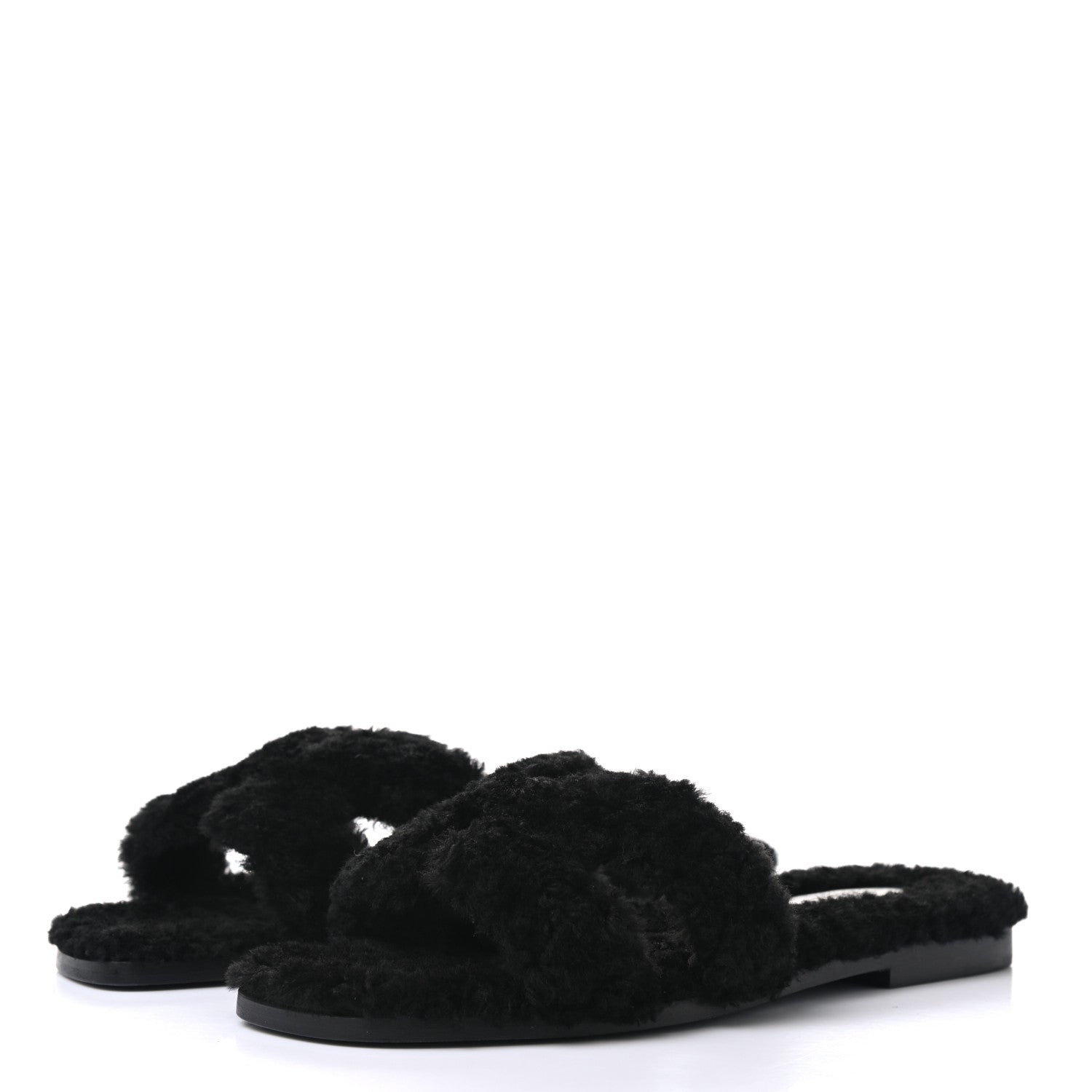 Hermes Woolskin Oran Sandals 37 Black 3 of 8