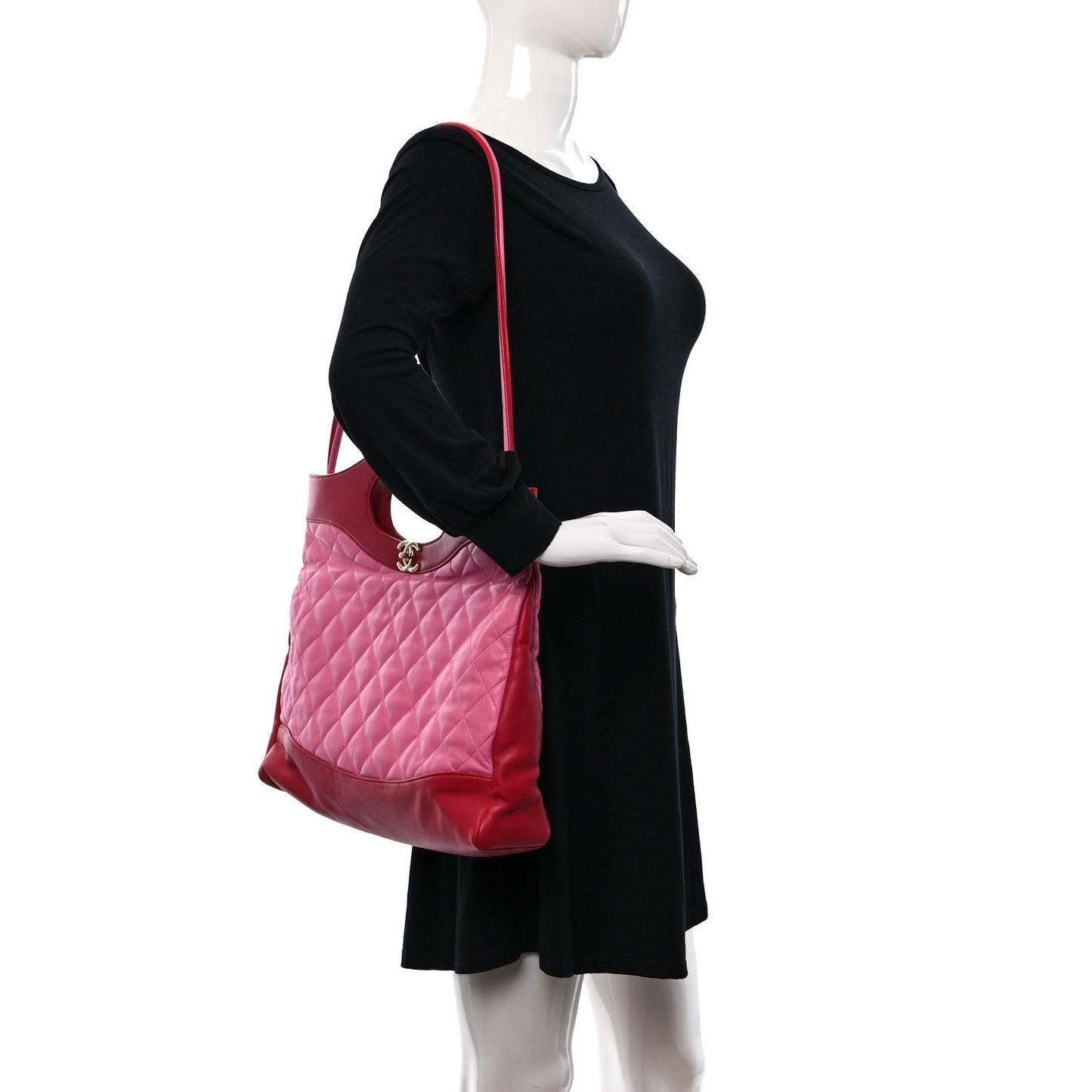 Lambskin Quilted Large 31 Shopping Bag Pink Light Red