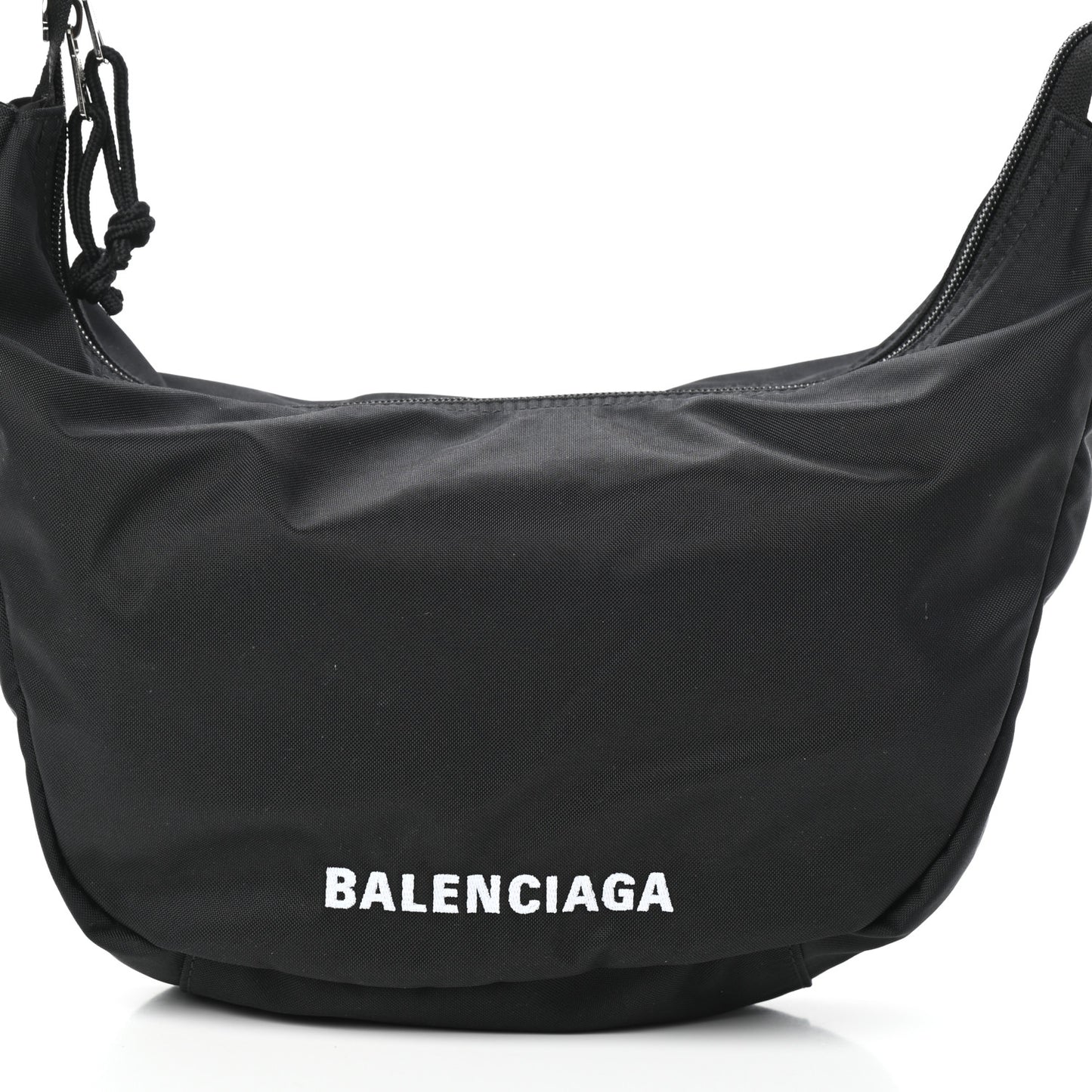 Recycled Sport Nylon Logo Embroidered Large Wheel Sling Bag Black White