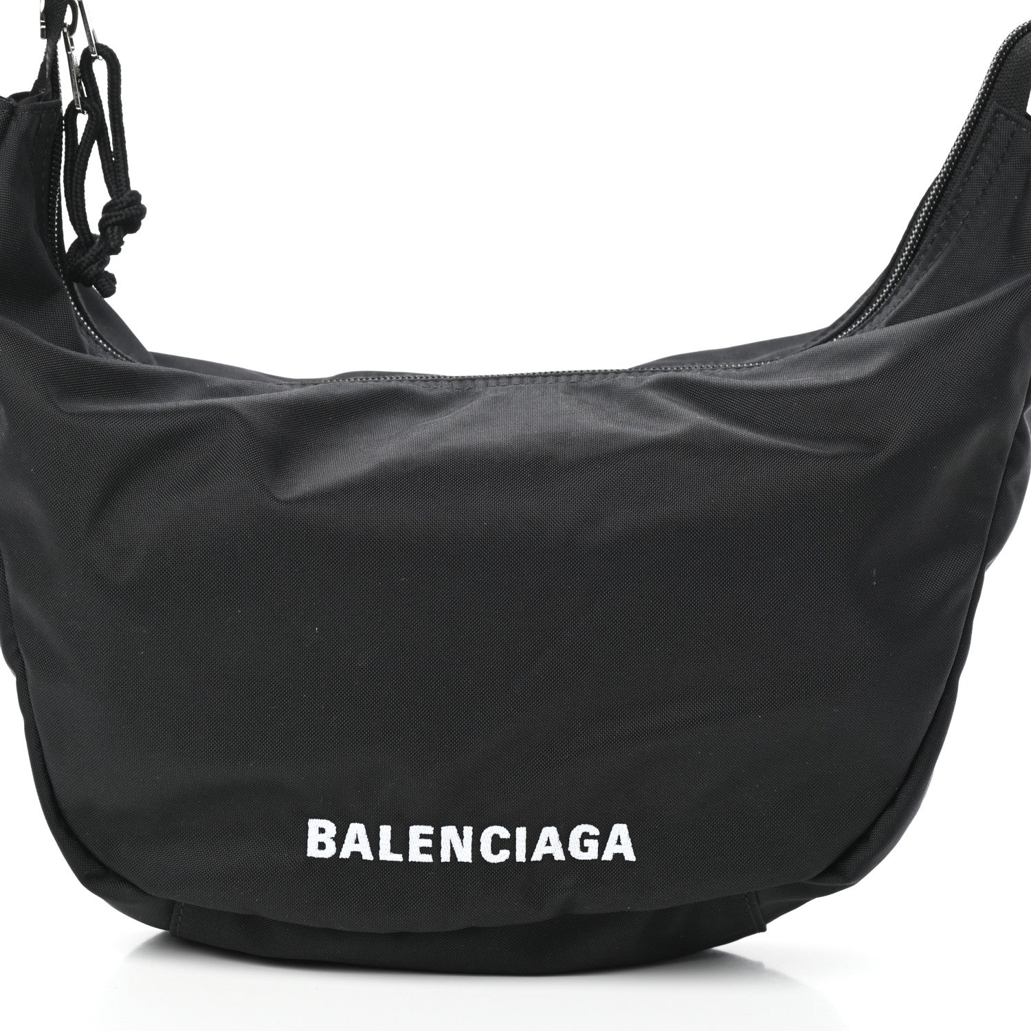Balenciaga Recycled Sport Nylon Logo Embroidered Large Wheel Sling Bag Black White 7 of 9