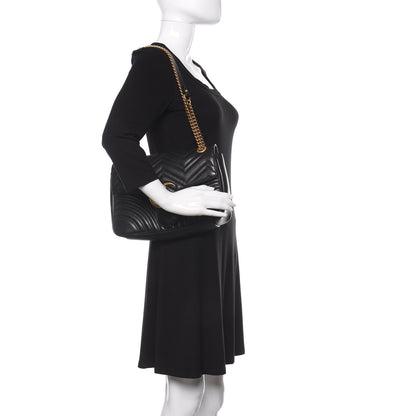 Gucci Calfskin Matelasse Medium GG Marmont Shoulder Bag Black 3 of 11