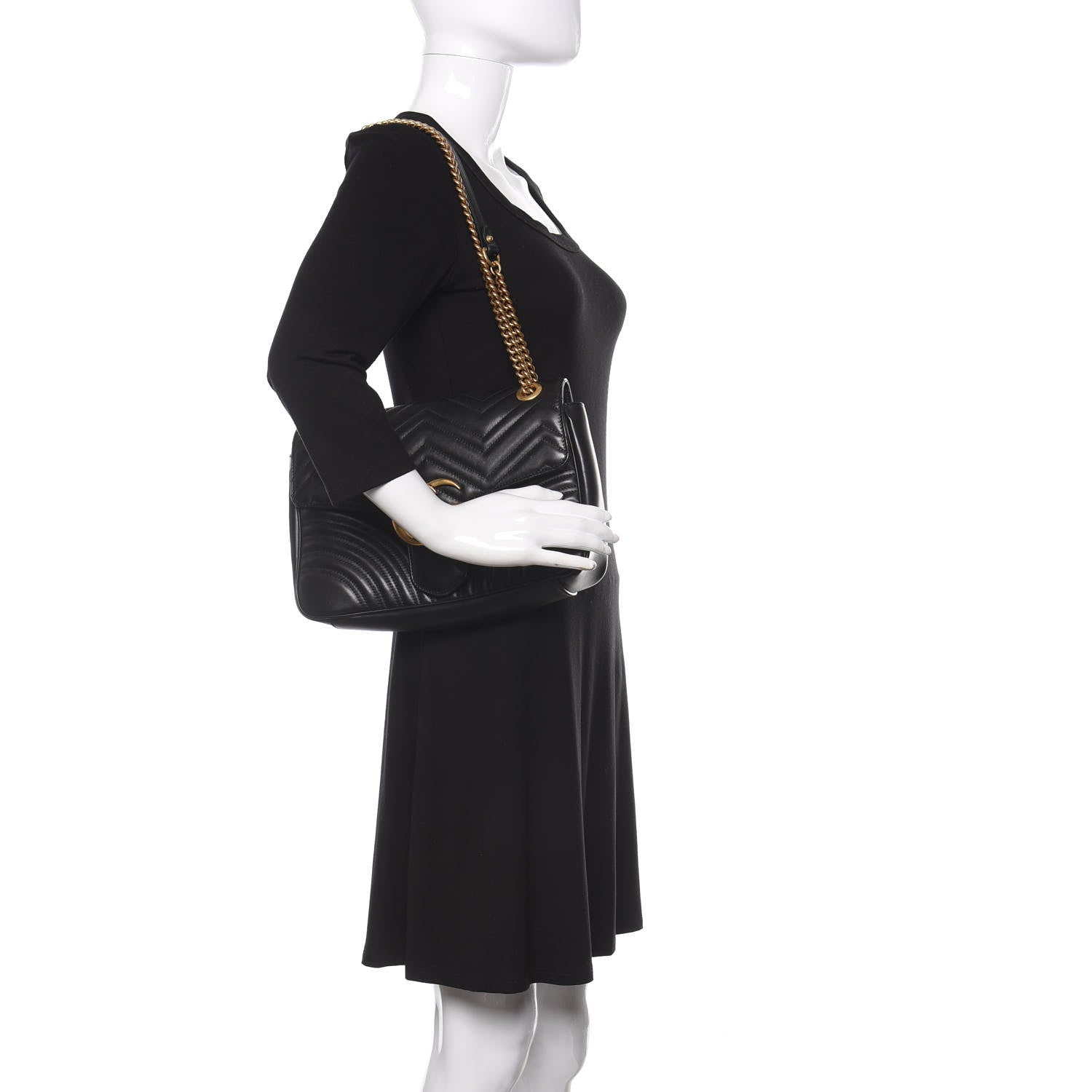 Gucci Calfskin Matelasse Medium GG Marmont Shoulder Bag Black 3 of 14