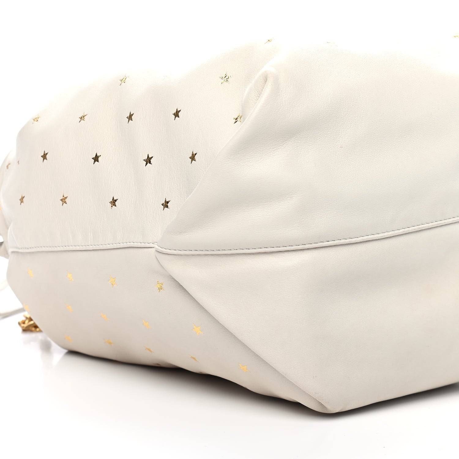 Saint Laurent Lambskin Star Printed Teddy Drawstring Bag White 9 of 11