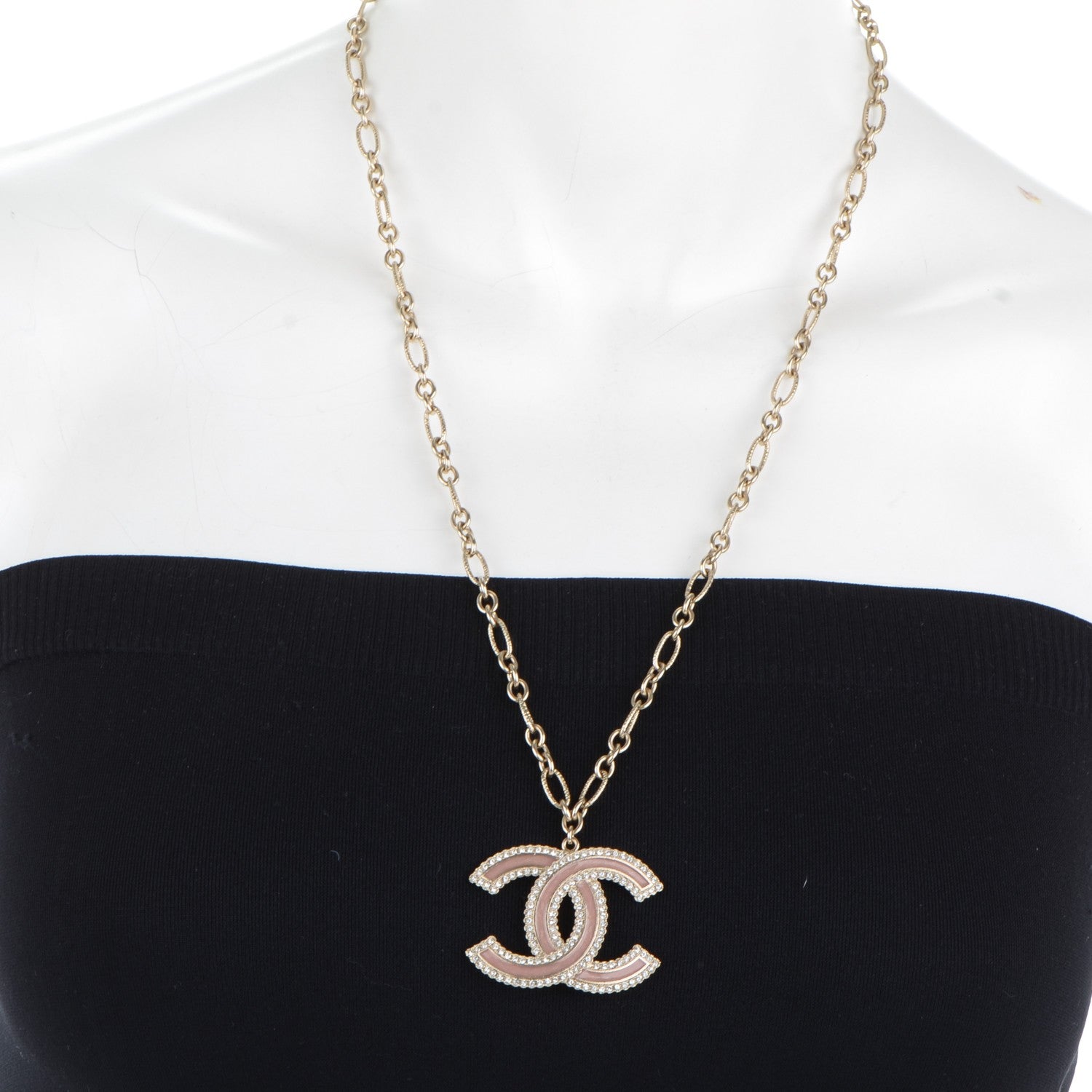 Chanel Crystal Enamel CC Necklace Pink Gold 2 of 5