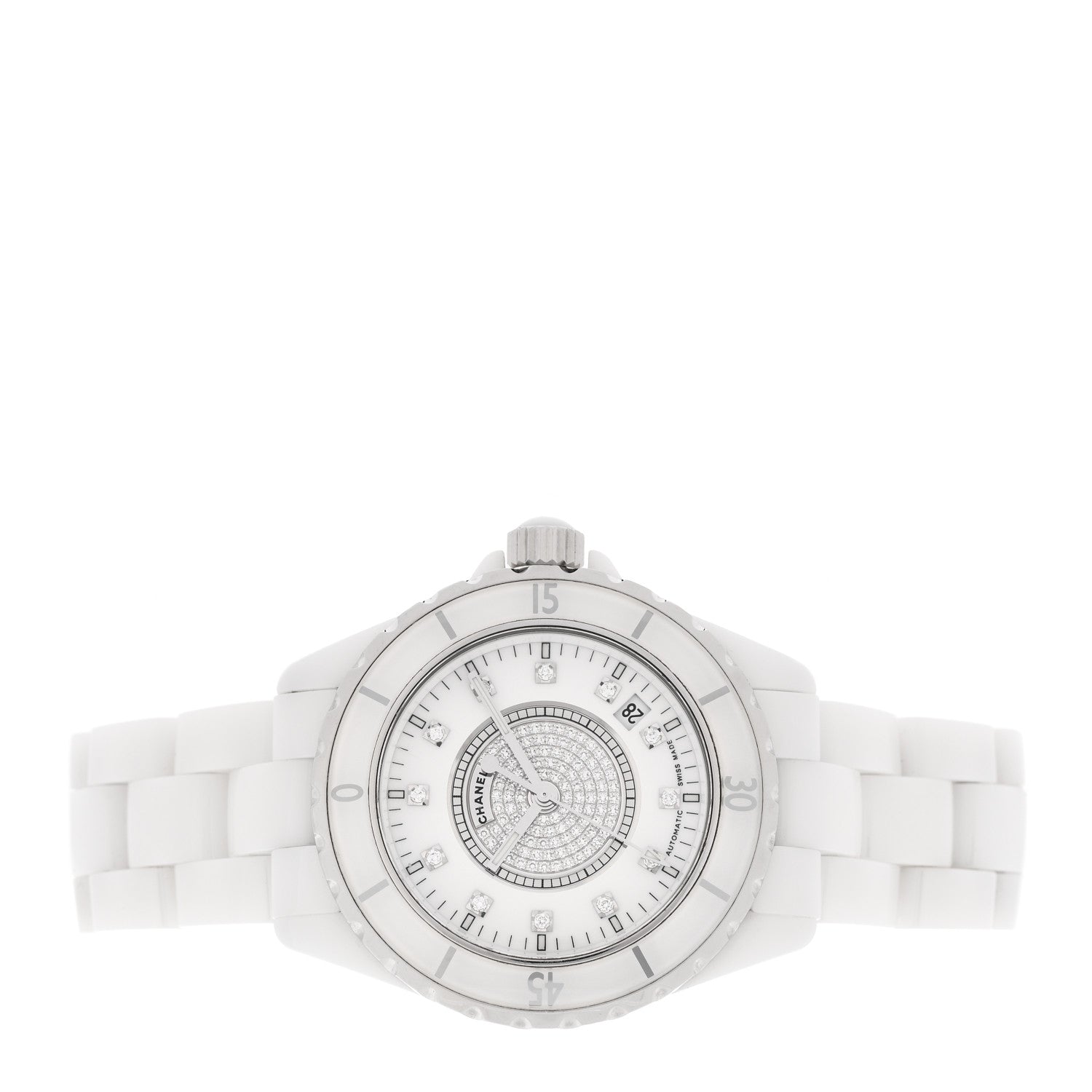 Chanel Stainless Steel Ceramic Diamond Dial 38mm J12 Automatic Watch White 2 of 4
