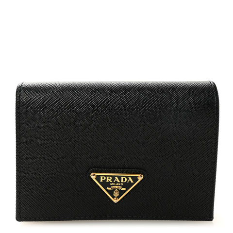 Saffiano Small Triangle Bi-Fold Wallet Black