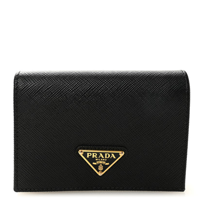 Prada Saffiano Small Triangle Bi-Fold Wallet Black 1 of 7