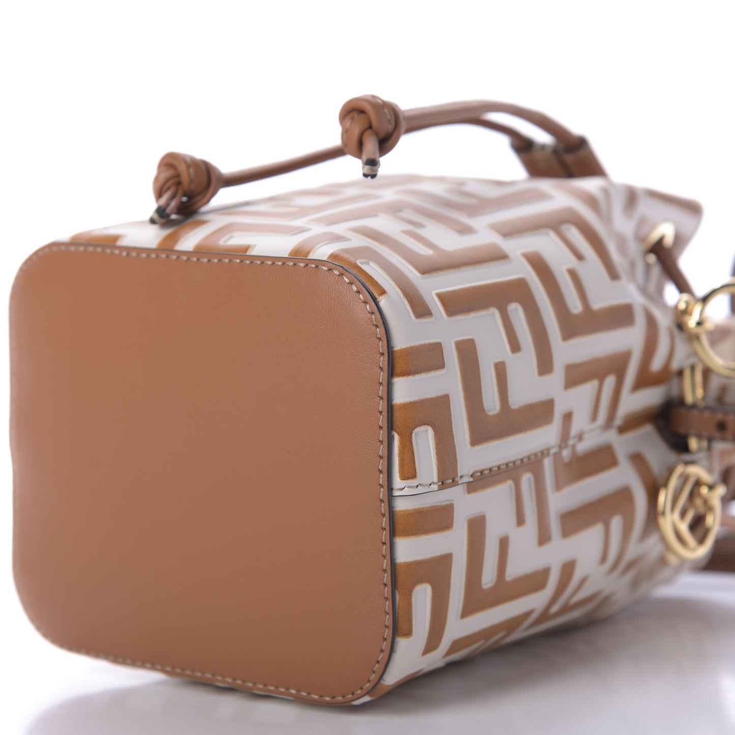 Vitello Grace F is Fendi Bi-Color FF 1974 Embossed Mini Mon Tresor Bucket Bag Camelia Saddler Brandy