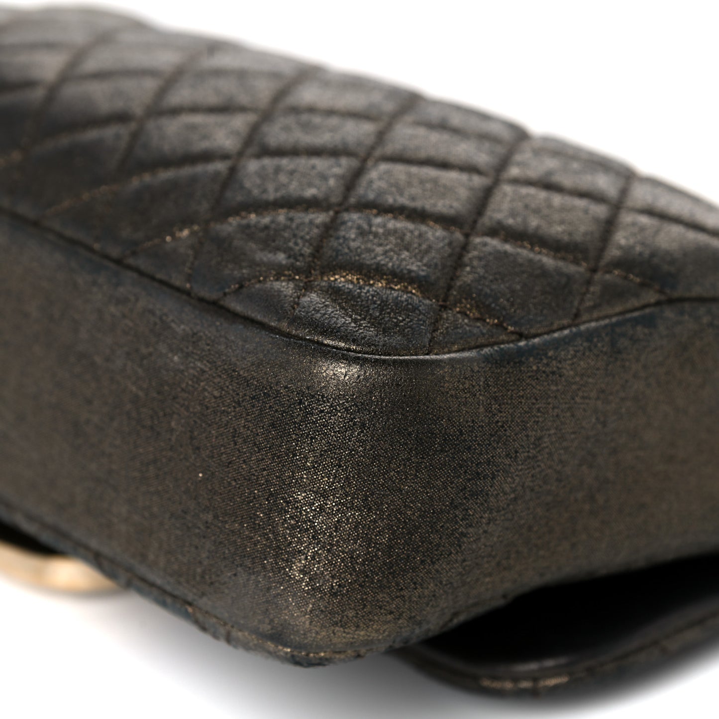 Iridescent Calfskin Quilted Crystal Mini Rectangular Flap Black Gold