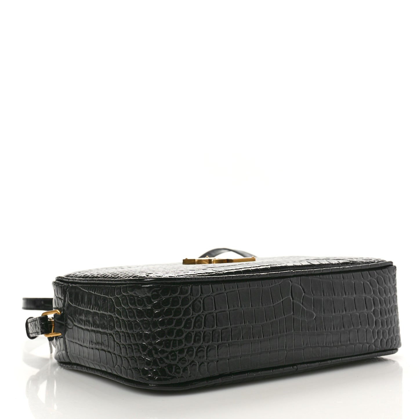 Patent Calfskin Crocodile Embossed Monogram Lou Camera Bag Black