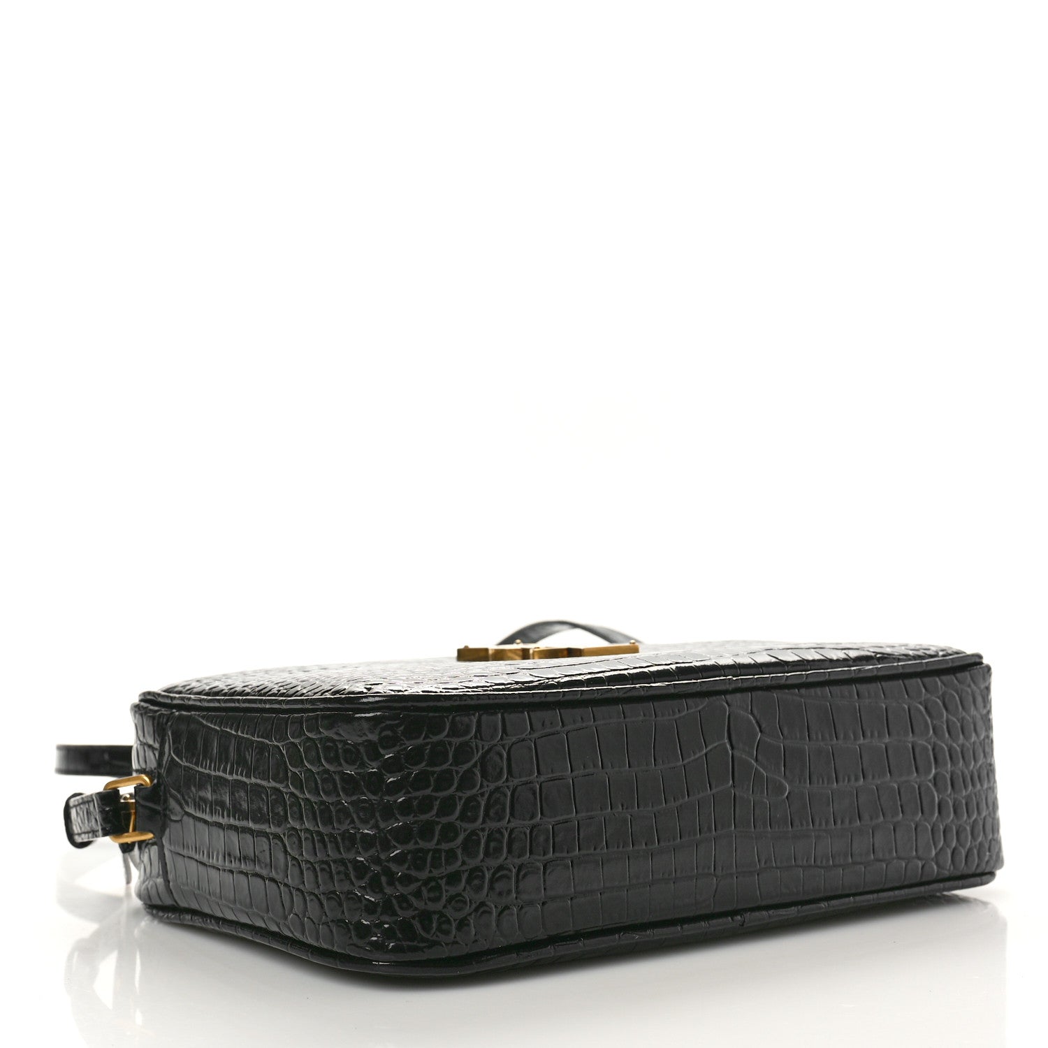 Saint Laurent Patent Calfskin Crocodile Embossed Monogram Lou Camera Bag Black 4 of 10