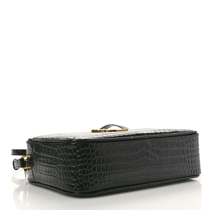 Saint Laurent Patent Calfskin Crocodile Embossed Monogram Lou Camera Bag Black 4 of 10
