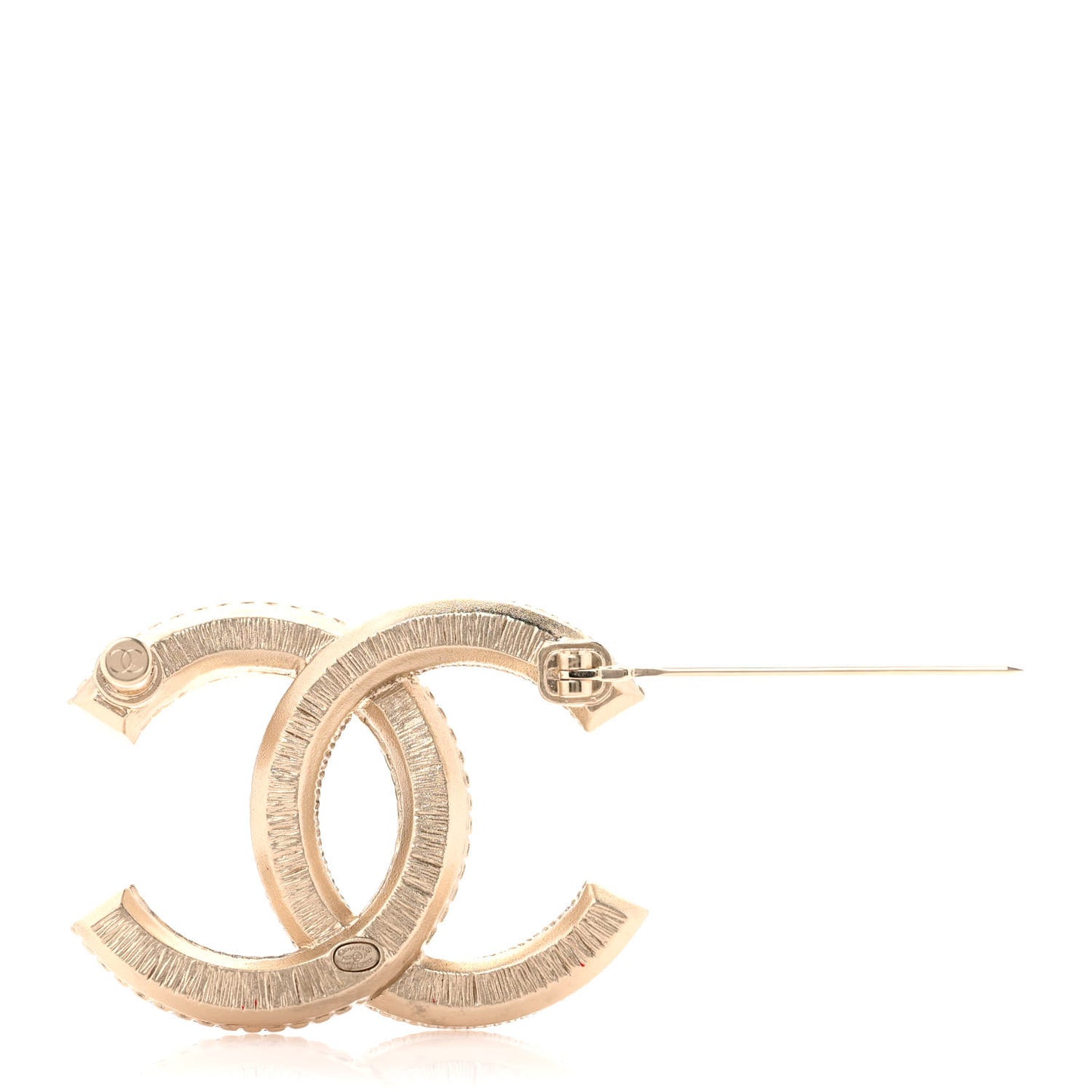 Metal Chain Quilted CC Brooch Gold