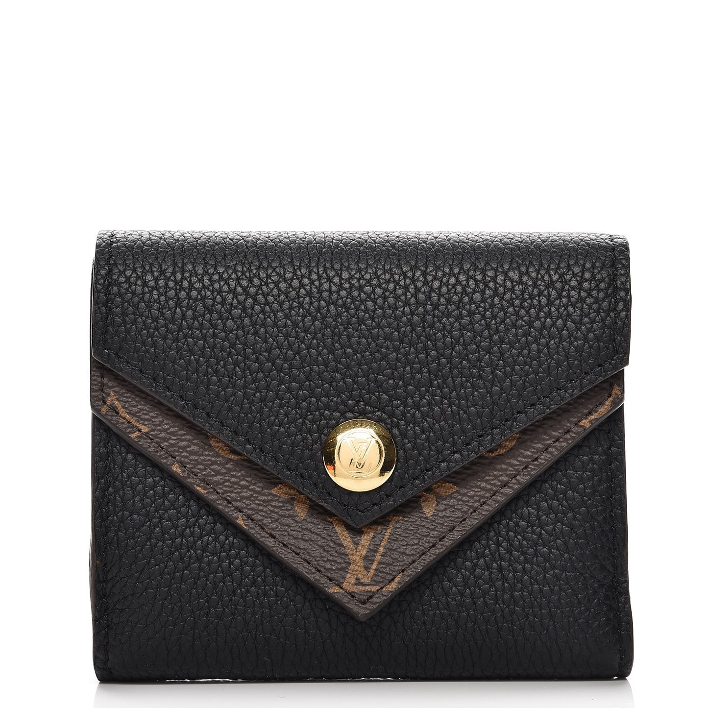 Grained Calfskin Monogram Double V Compact Wallet Black