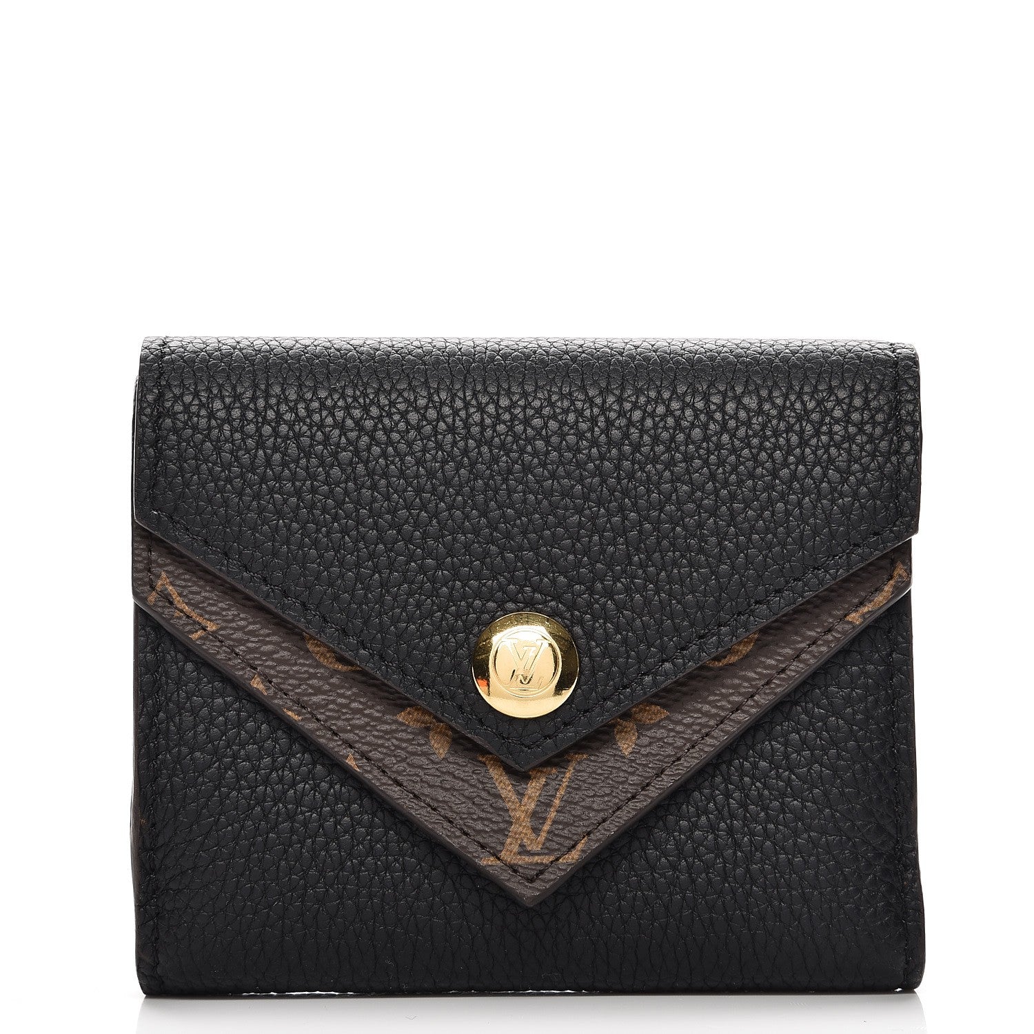 Louis Vuitton Grained Calfskin Monogram Double V Compact Wallet Black 1 of 8